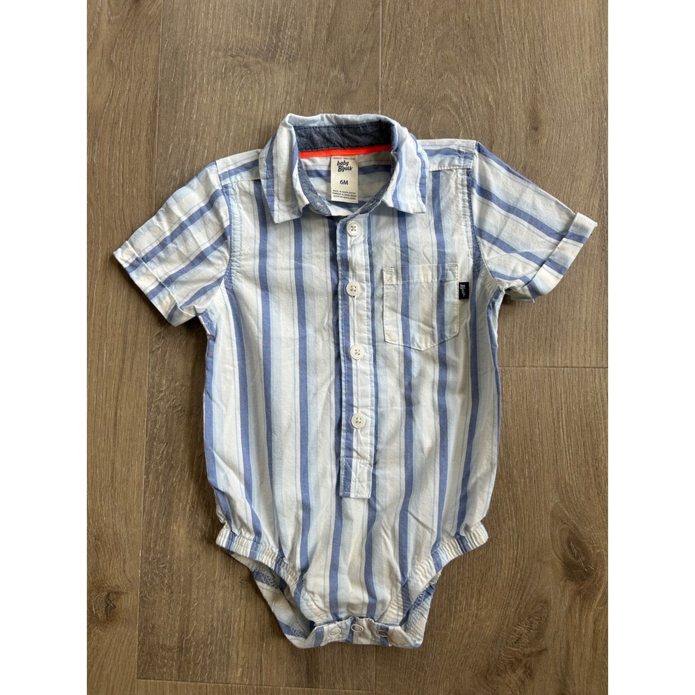 Baby B'gosh Blue Striped Button Down Bodysuit Baby Size 3-6 Months Short Sleeve
